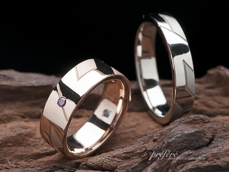 合わせるとイニシャルになるペアデザインのオーダーメイド結婚指輪
