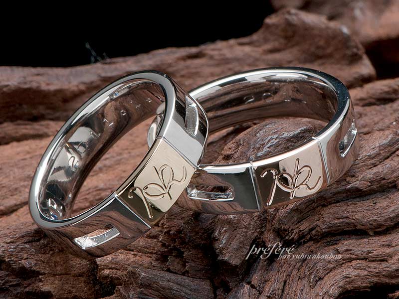シークレットデザインでコンビ素材の結婚指輪はオーダーメイド
