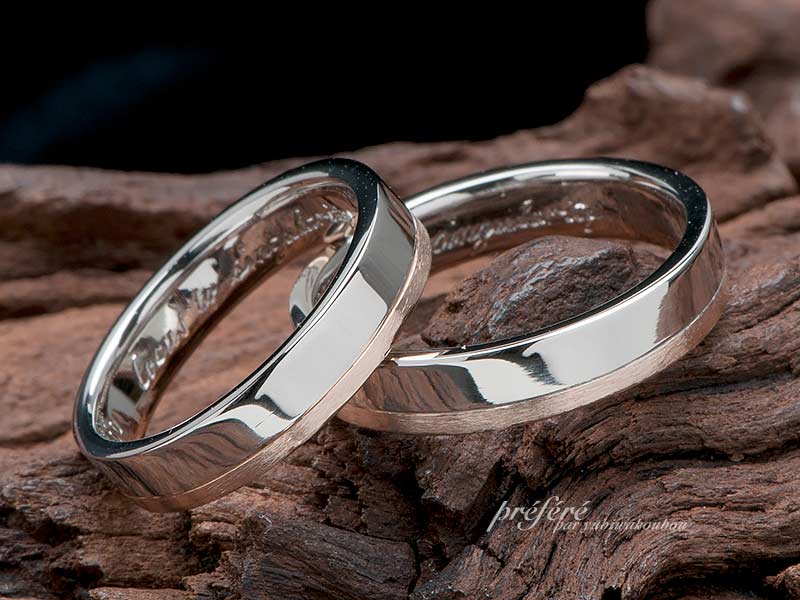 コンビ素材のおしゃれなペアの結婚指輪はオーダーメイド