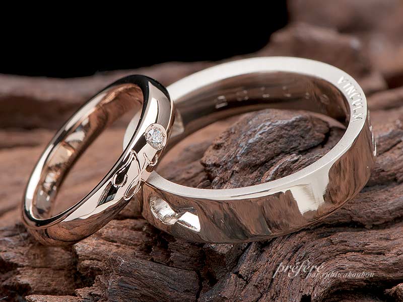 チェーンを通せるオーダー結婚指輪はシャンパンゴールド素材