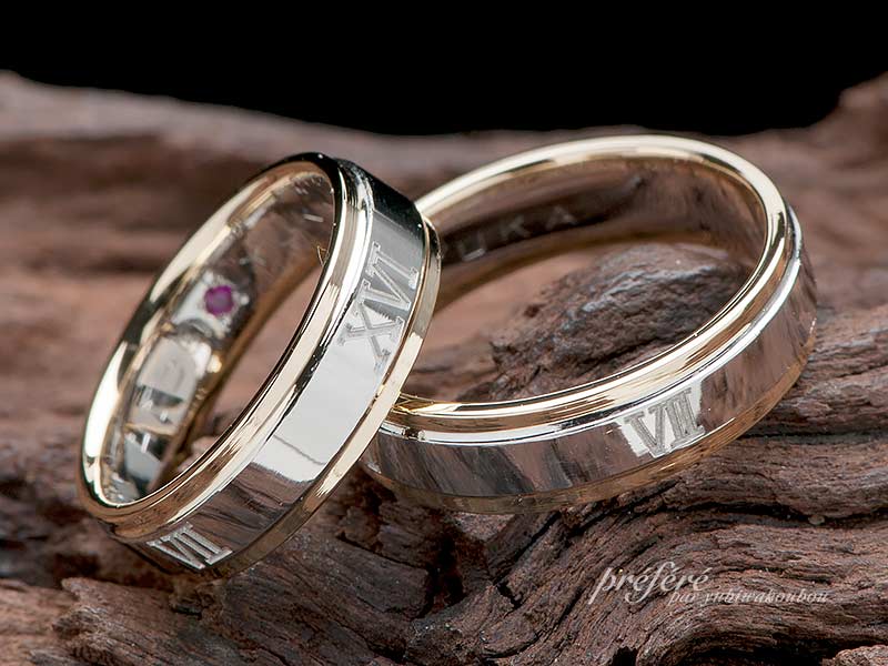 ローマ数字をデザインにいれたコンビ素材の結婚指輪はオーダーメイド