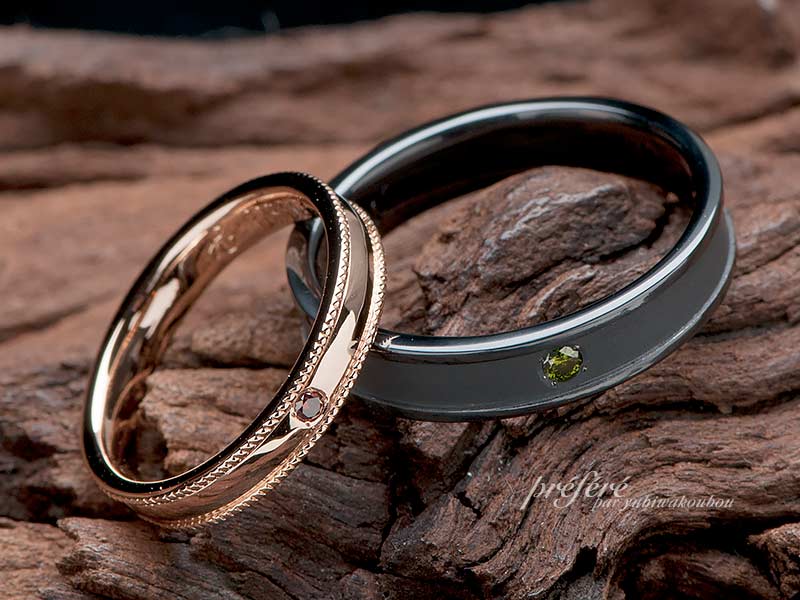 シンプルなデザインにミル打ちをいれた結婚指輪はフルオーダー