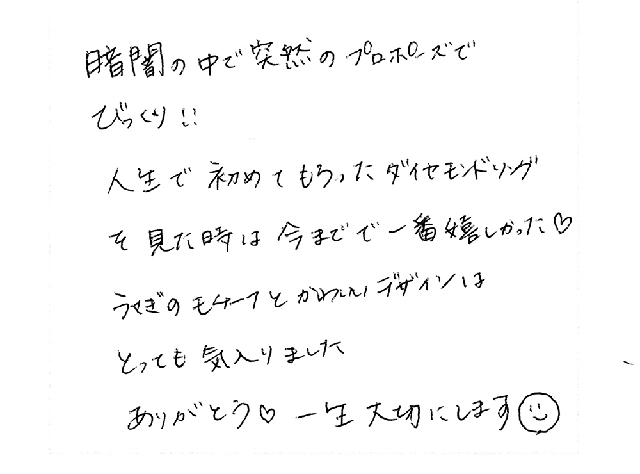 婚約指輪をオーダーでお作り頂いたお客様