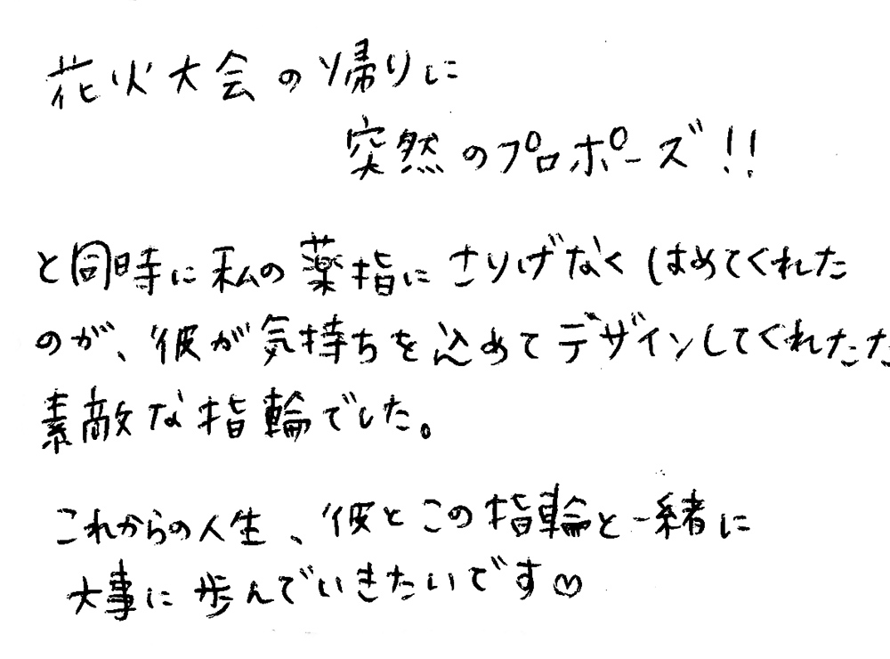 婚約指輪をオーダーでお作り頂いたお客様