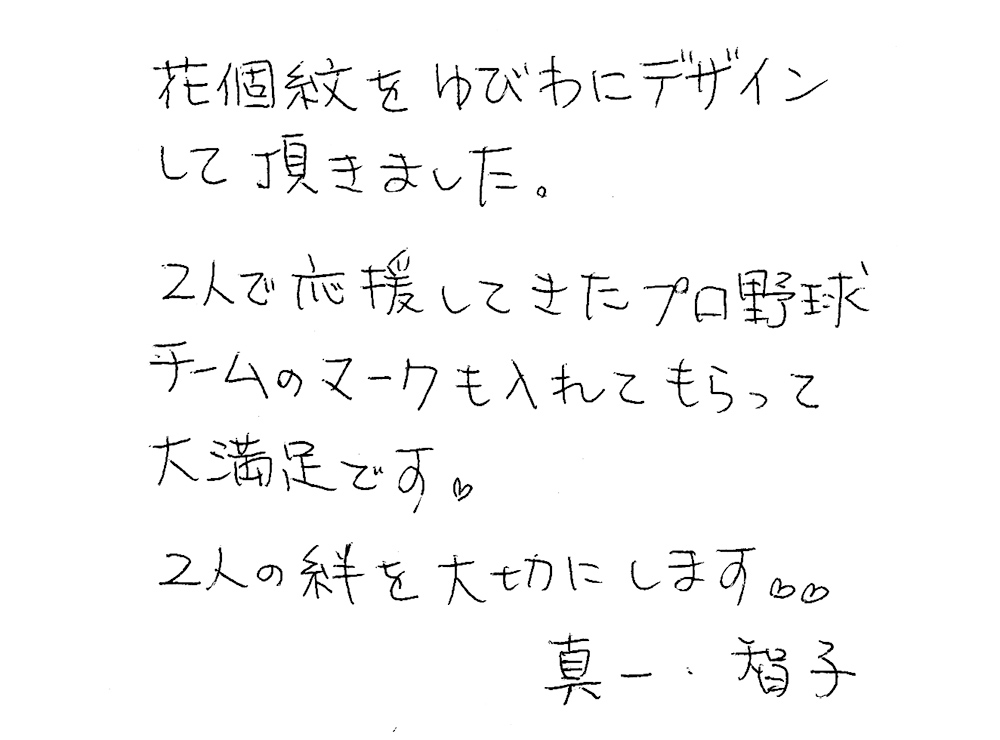 結婚指輪をオーダーでお作り頂いたお客様