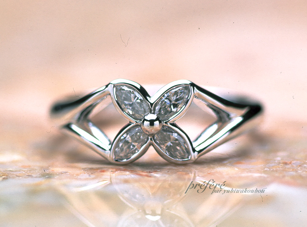 マーキスダイヤの婚約指輪はオーダーメイドでお花モチーフ