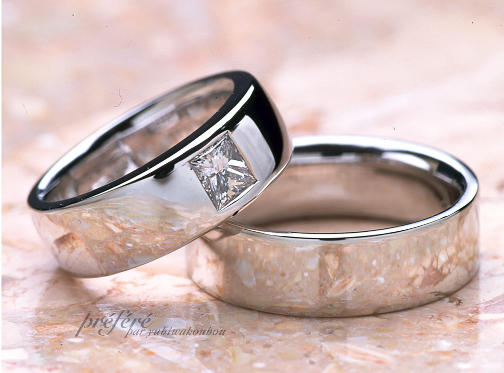 プリンセスカットのダイヤ を婚約指輪オーダー
