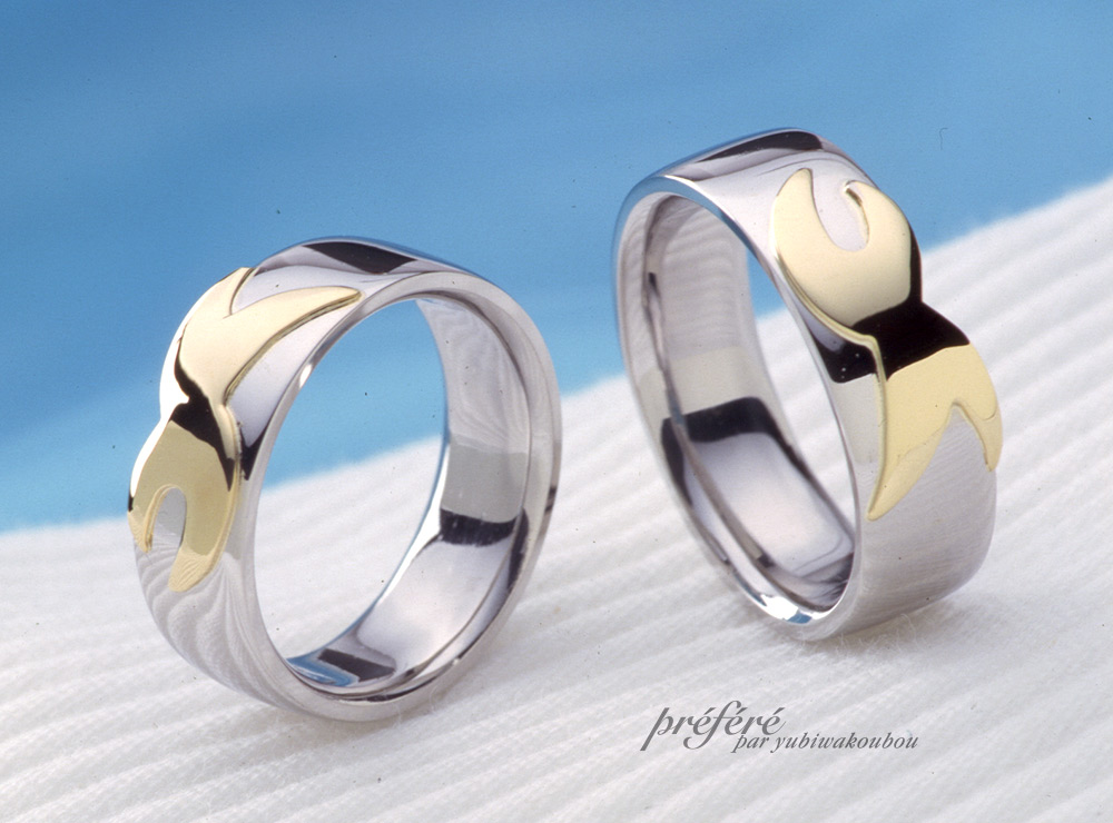 プラチナとゴールドで幅広のオーダーメイドの結婚指輪