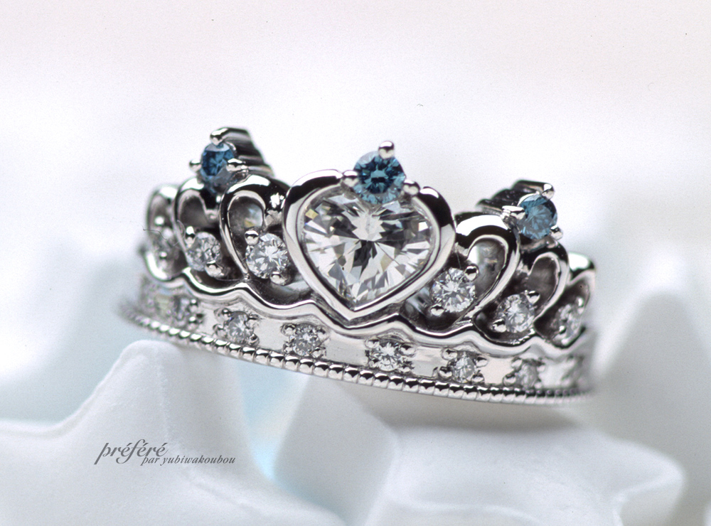 ハートダイヤのティアラ型婚約指輪をオーダーメイド