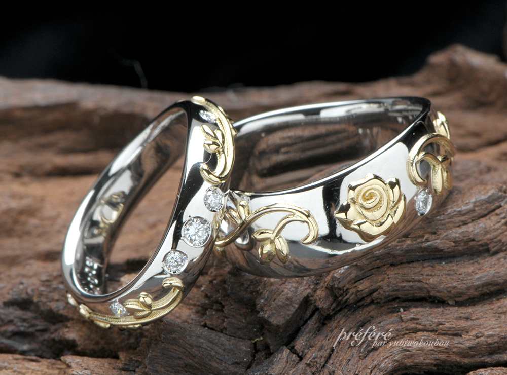薔薇の花モチーフの結婚指輪