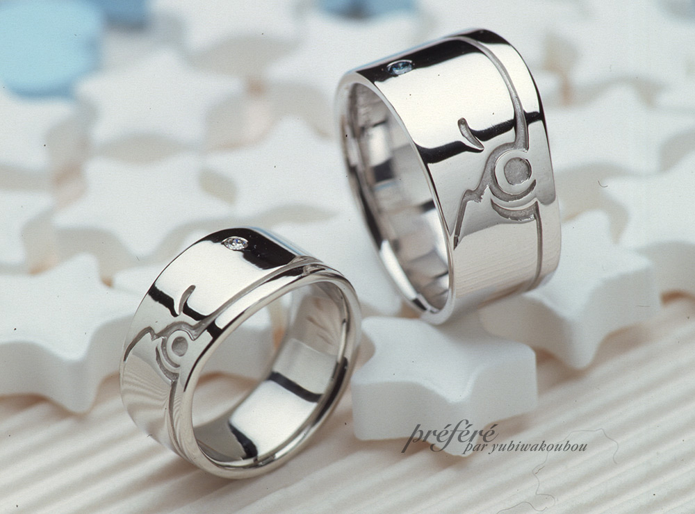 流れる形状の超幅広のマリッジリング（結婚指輪）オーダーメイド