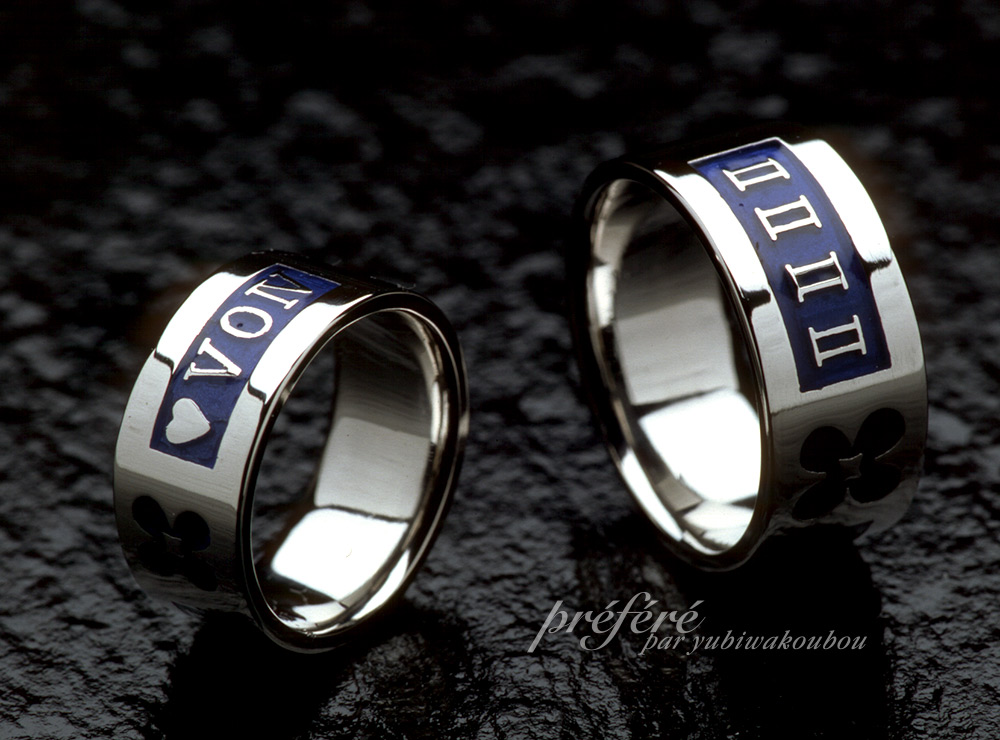 記念日を入れた幅広のオーダーメイドのマリッジリング(結婚指輪)