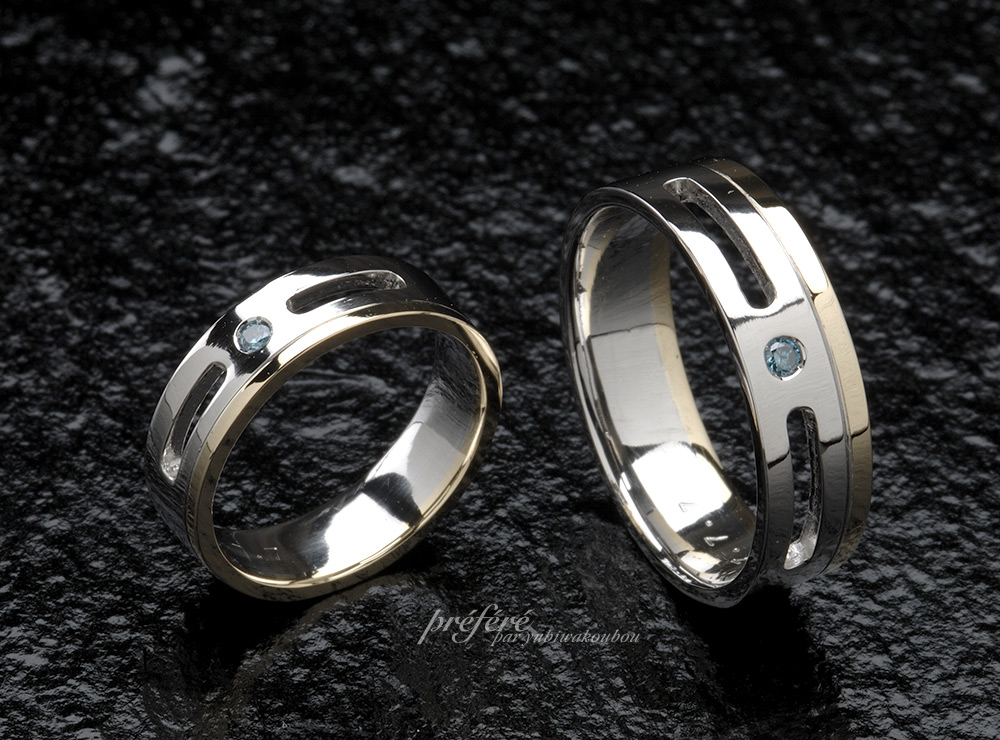 ゴールドとプラチナのコンビで空間のある結婚指輪をオーダー