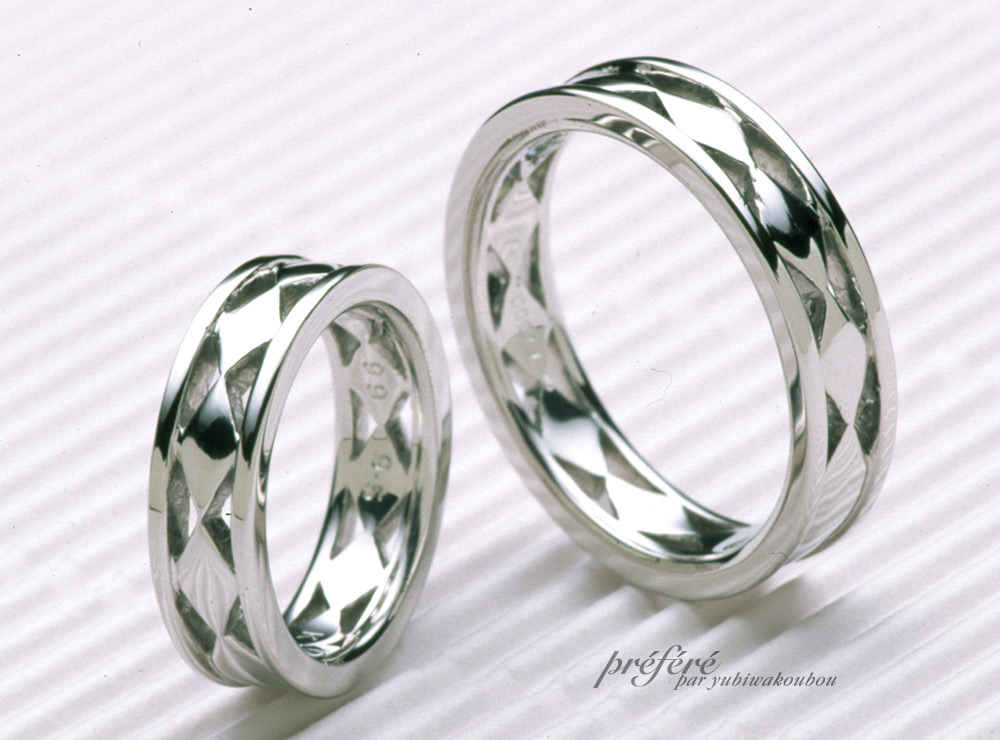 菱形モチーフのオーダーメイドのマリッジリング（結婚指輪）