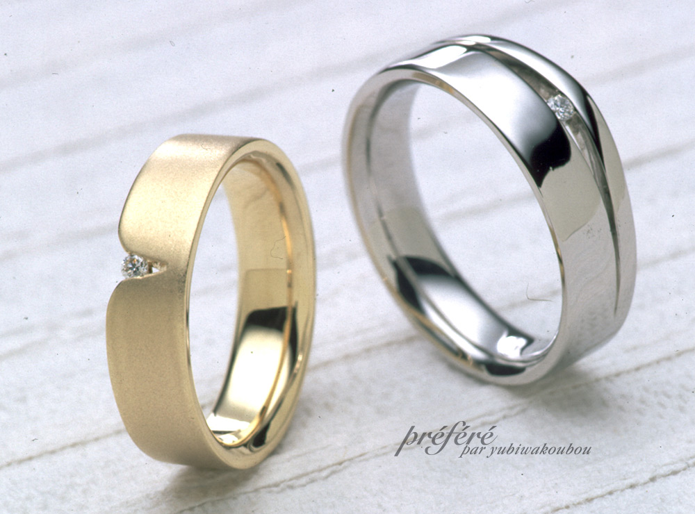 プラチナとゴールド素材のオーダーメイドのマリッジリング（結婚指輪）