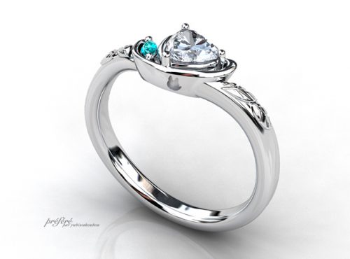 ハートダイヤとトトロタイプモチーフの婚約指輪