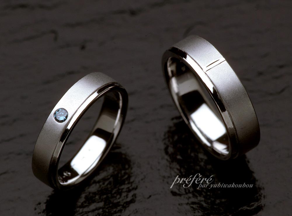 マリッジリング（結婚指輪）は、オーダーメイドでシャープでシンプルデザイン