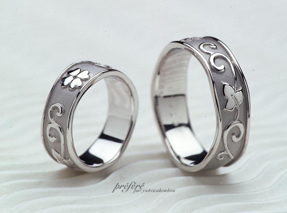 結婚指輪は四つ葉とアイビーモチーフでオーダーメイド