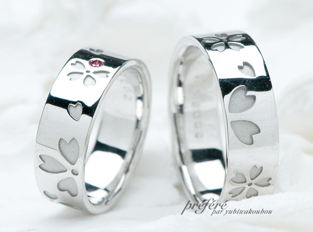 桜の花モチーフのマリッジリング（結婚指輪）はオーダーメイド