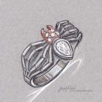 クモモチーフの婚約指輪のデザイン画