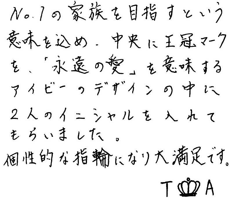 王冠（クラウン）の結婚指輪をオーダーしたお二人からのコメント