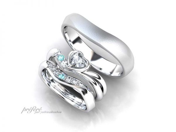 ハートダイヤの婚約指輪と結婚指輪のセットリングのオーダーメイド