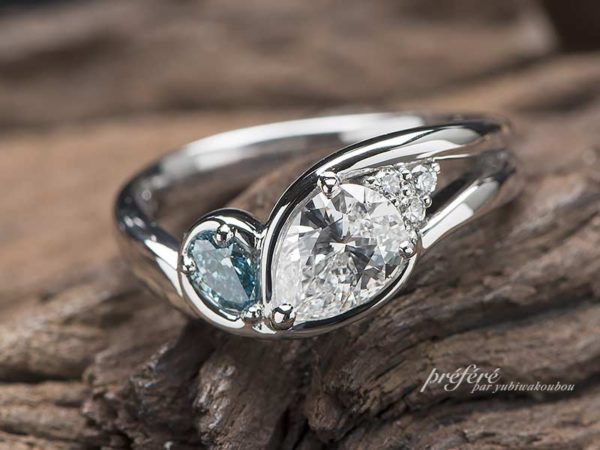 オーダーメイドの婚約指輪はペアシェイプのダイヤに想いを込めてプロポーズ