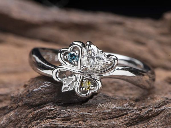 ハートダイヤで四つ葉の婚約指輪はオーダーメイド