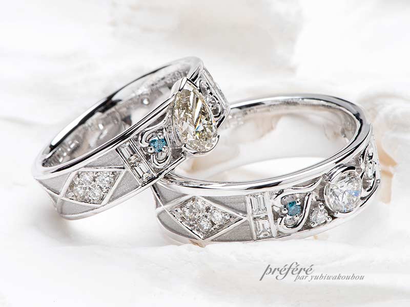 お客様のダイヤを使ったオリジナル結婚指輪はオーダーメイド