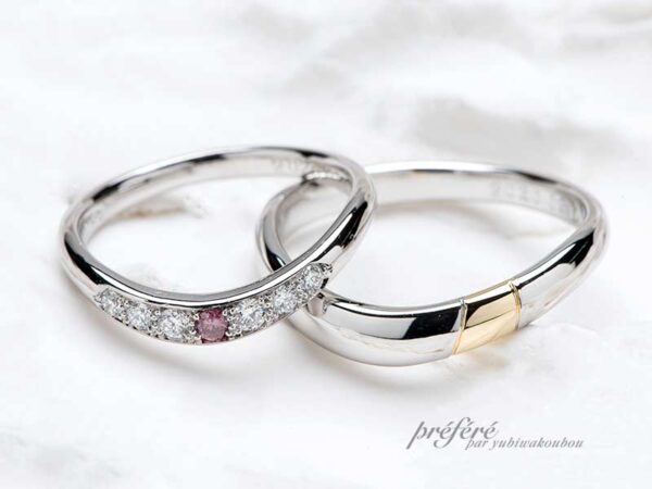V形状デザインのオーダーメイド結婚指輪