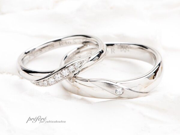 二本を合わせるとひとつのハートになる結婚指輪
