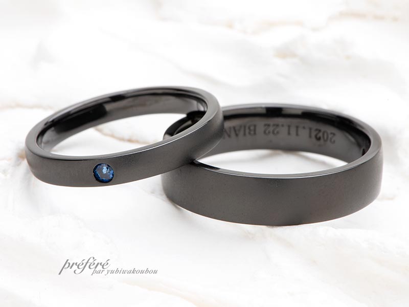【フルオーダー】シンプルな甲丸ストレートでお創りした黒い結婚指輪