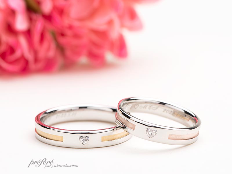 【フルオーダー】ハートダイヤを入れた結婚指輪
