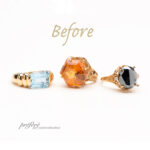 リフォーム前の大粒ブルートパーズ指輪。爪が大きく高さのある古いデザイン