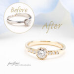 立て爪のソリティアリングをミル打ち＆メレで彩る普段使いリングへリフォーム before after